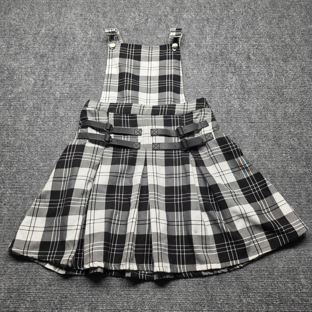 Hot Topic Plaid Buckle Overall Pinafore Dress Skirt Black White Goth Punk Size S
